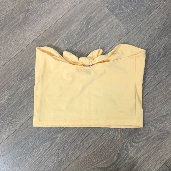Ardene Women's Tube Top Bandeau Strapless Yellow Tie Bow Front Cropped Size L - Picture 7 of 10